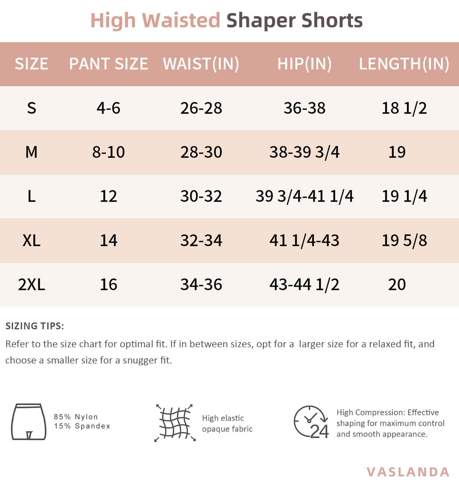 VASLANDA High Waisted Shaper Shorts